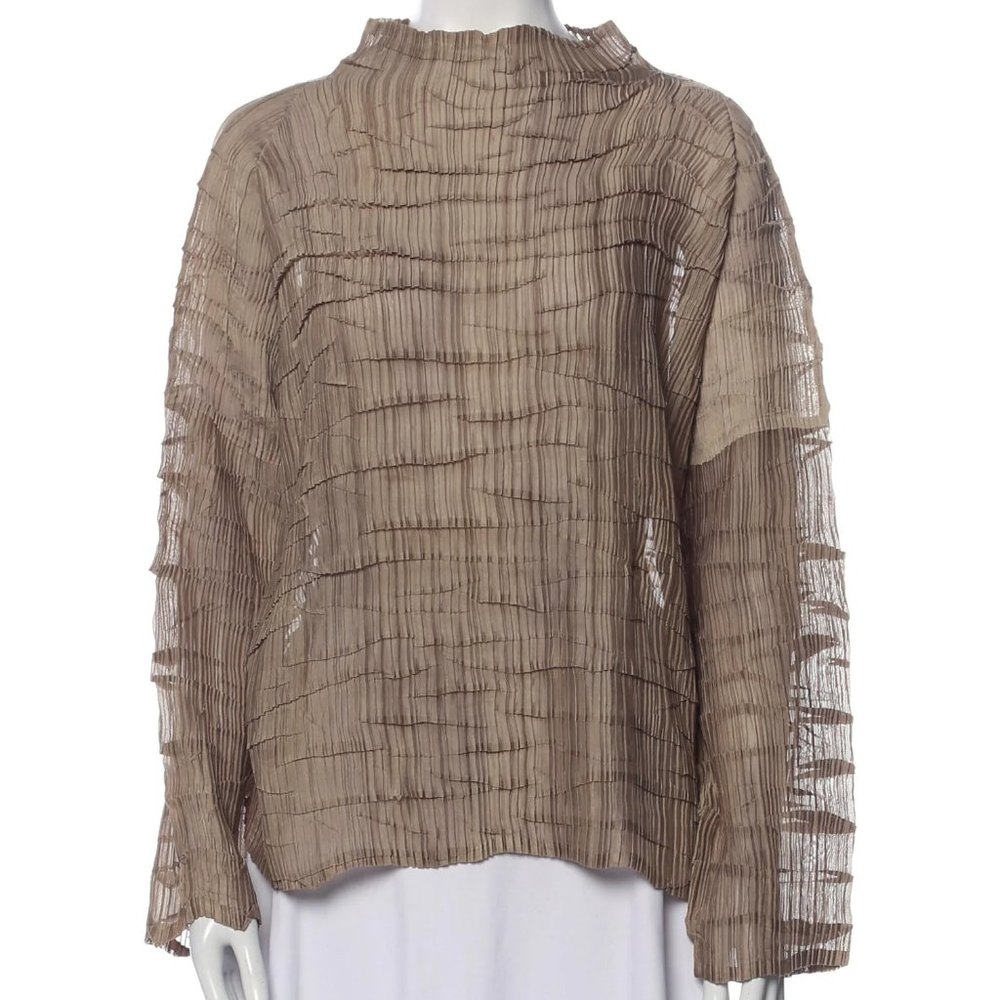ISSEY MIYAKE Mock Neck Long Sleeve Blouse